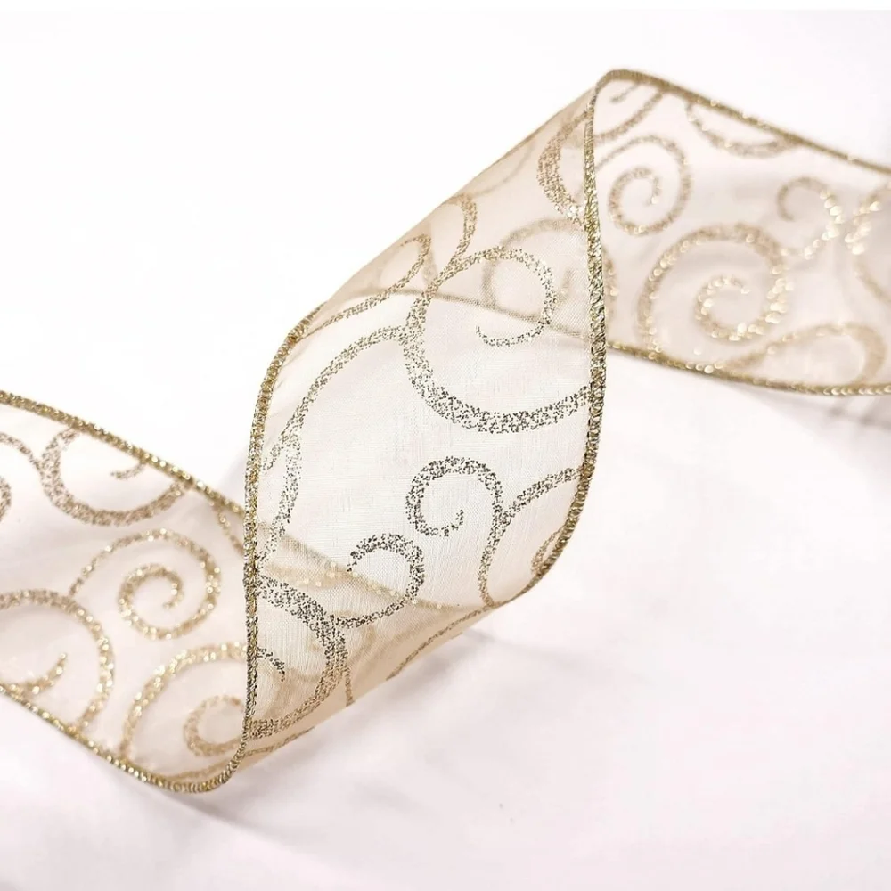 Ct Craft Llc Organza With Champagne Gold Glitter Wired Ribbon 2.5